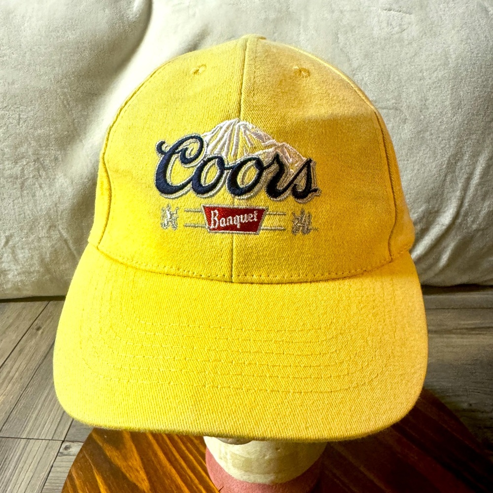 Vintage Coors Banquet Beer yellow baseball hat, adjustable, made by Acme